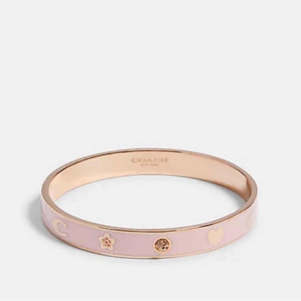 Coach Pink Motif Crystal Bangle Bracelet With Gold Hardware